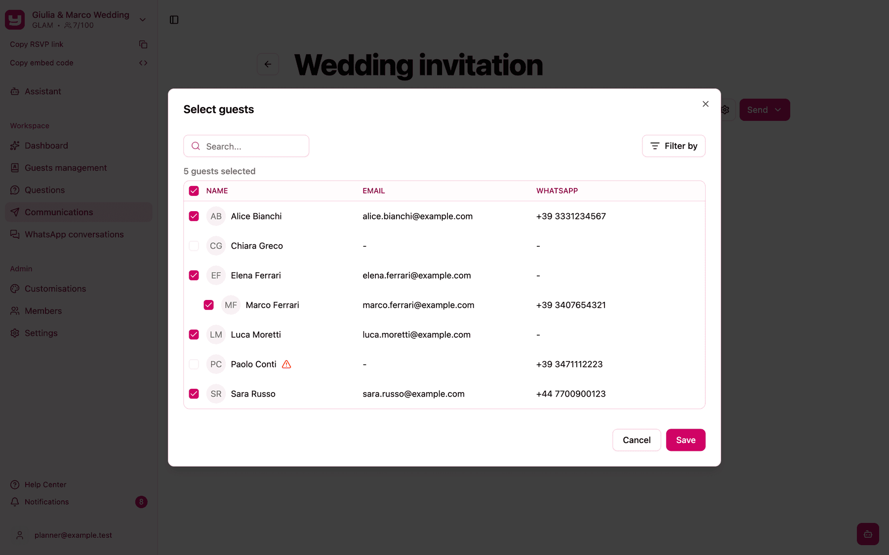 All guests selected in the Select guests window