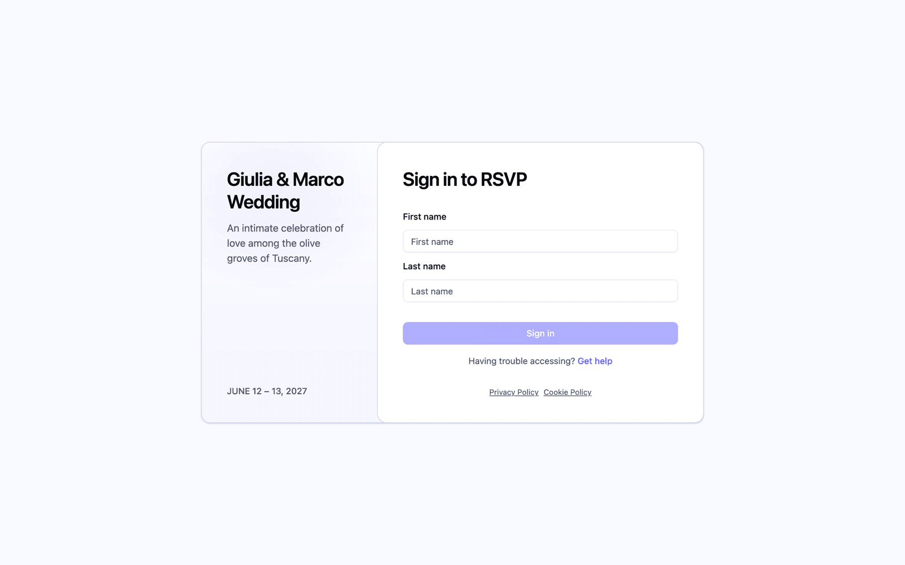 The RSVP page as guests see it when they open the link