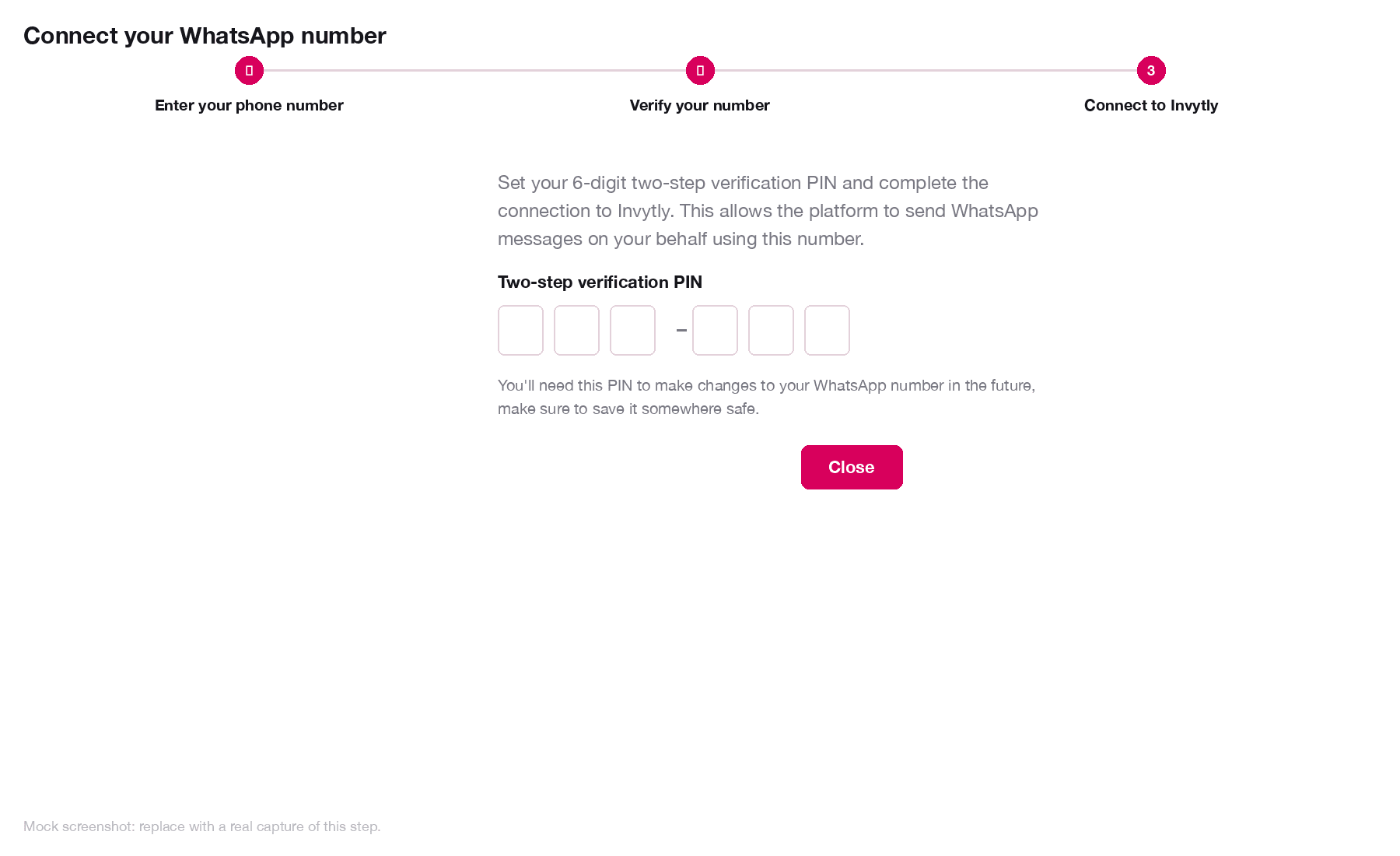 Step 3 of the wizard with the two-step verification PIN